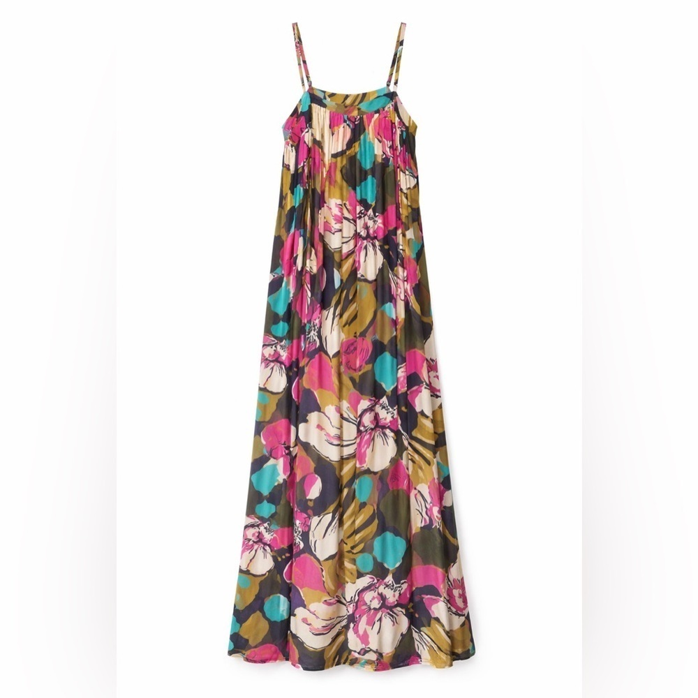 LASCANA Floral Maxi Dress Boho Fall Spaghetti Strap Flowy Viscose Womens Size 2 - Picture 2 of 8